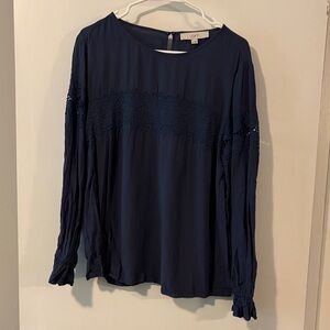 LOFT Dark Blue Lace Detail Blouse